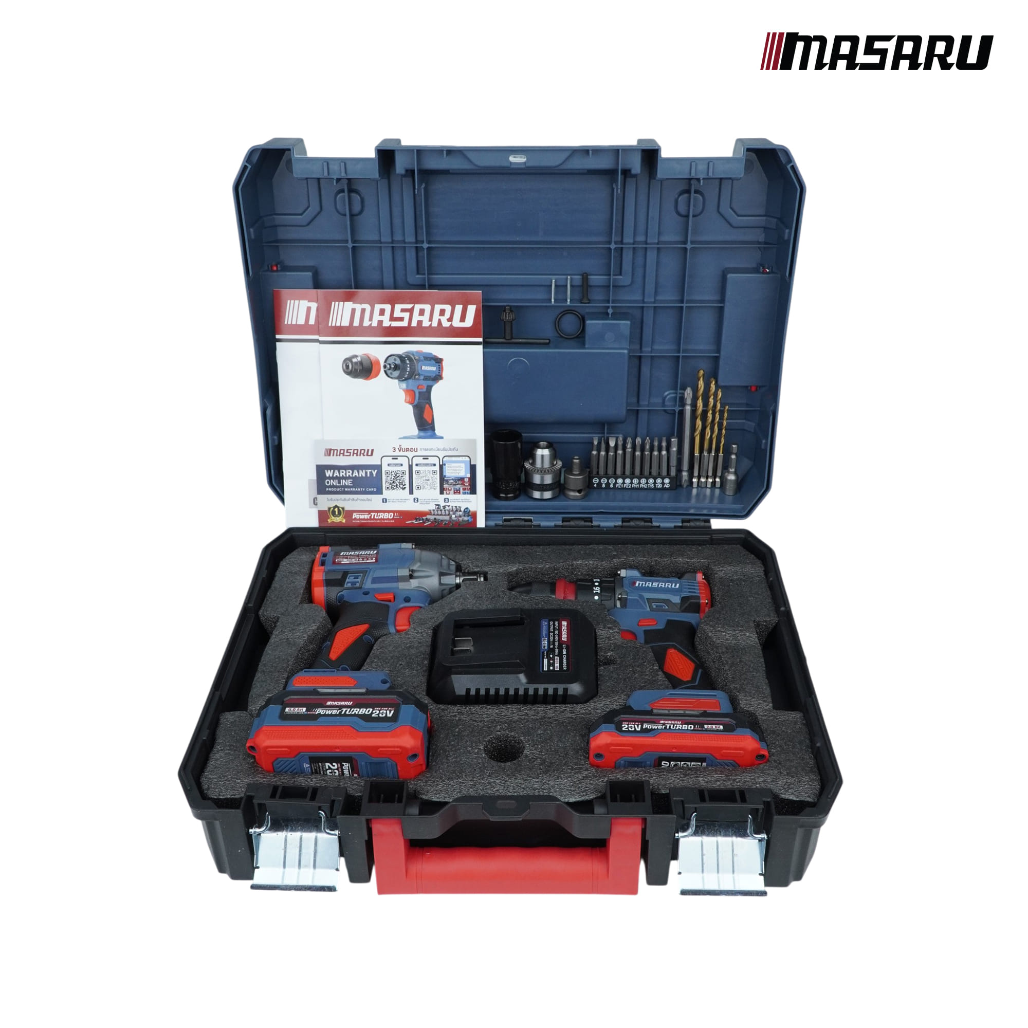 ชุดเซ็ตสว่านไขควงบล็อกไร้สาย MASARU 20V รุ่น SCCG-100 (พร้อมแบตเตอรี่และแท่นชาร์จ)